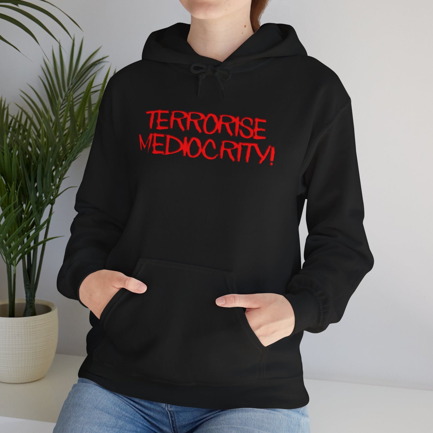 "Terrorise Mediocrity" Red Graffiti Statement Hoodie