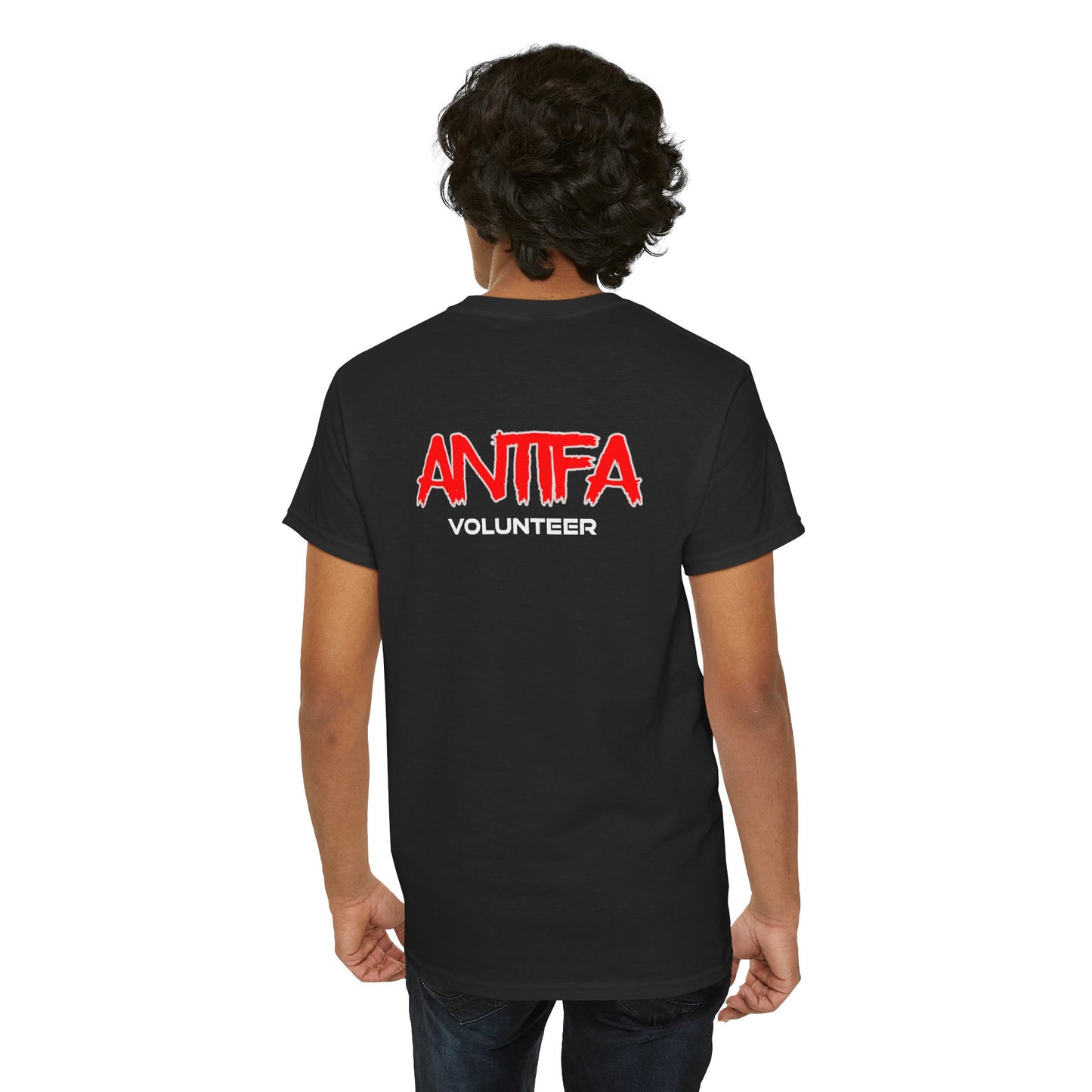 Antifa Volunteer (On Back) T-Shirt — Political Activism Tee