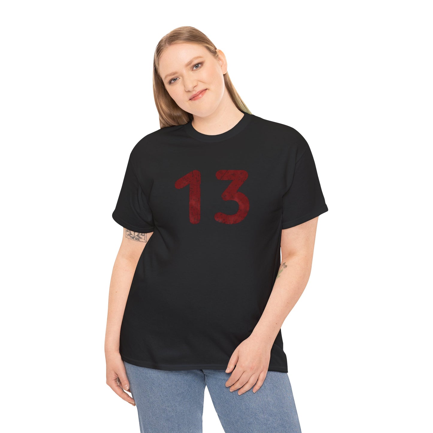 Black Tee distressed Red '13' Graphic