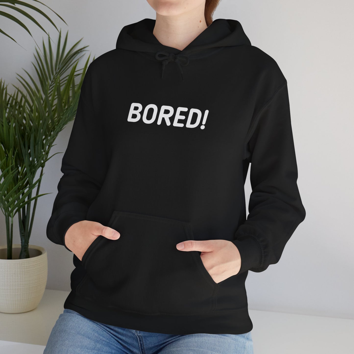 Bored! Graphic Hoodie — Minimal Black Statement Pullover
