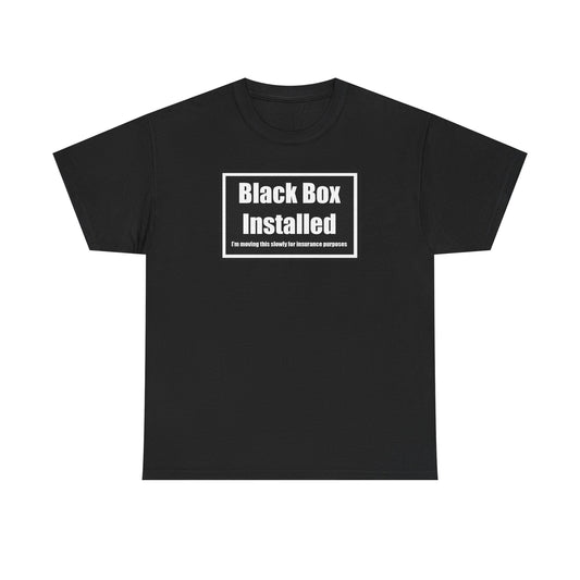 Unisex Heavy Cotton Tee Black box humour design on front.