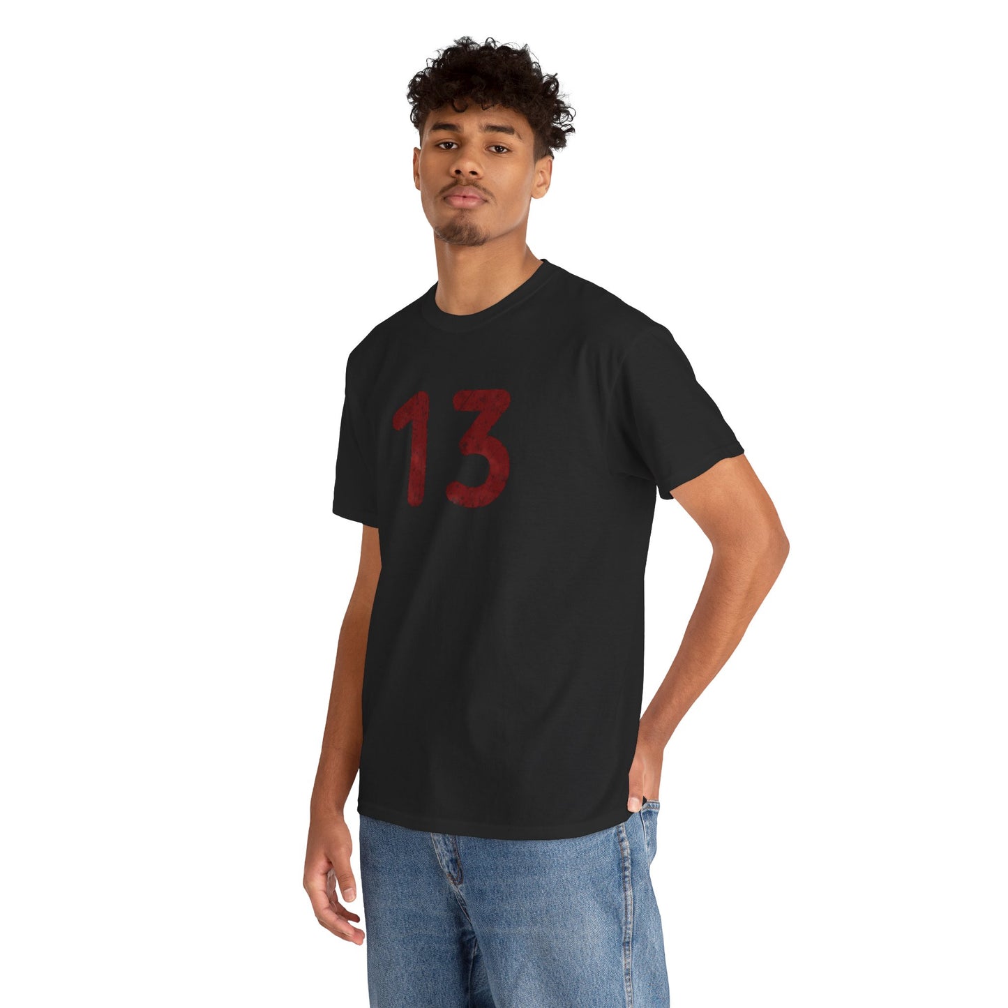 Black Tee distressed Red '13' Graphic
