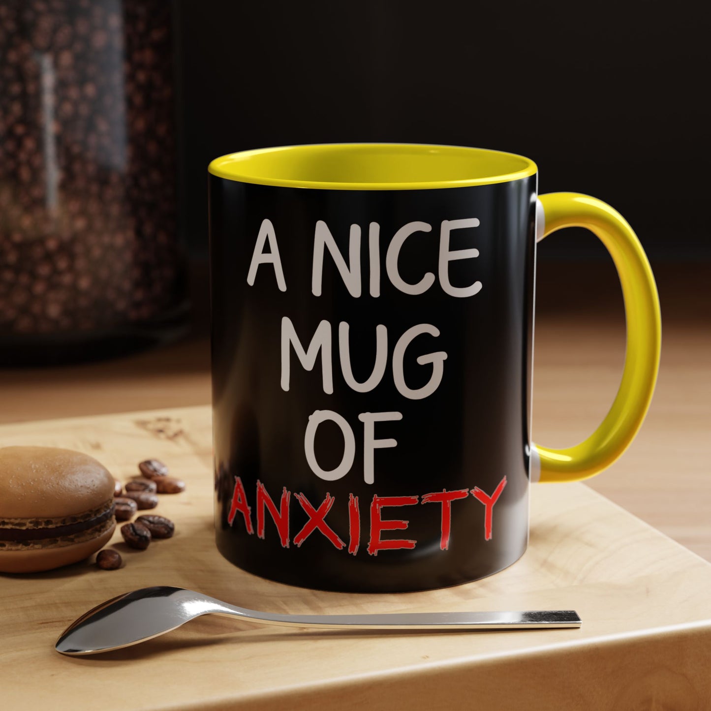 Coffee Mug — "A Nice Mug of Anxiety" Black Accent Ceramic Mug
