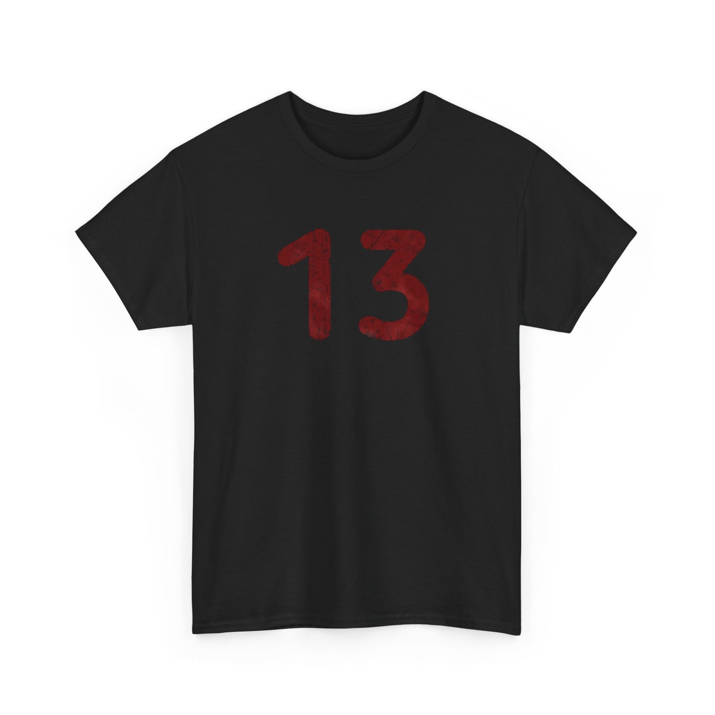 Black Tee distressed Red '13' Graphic
