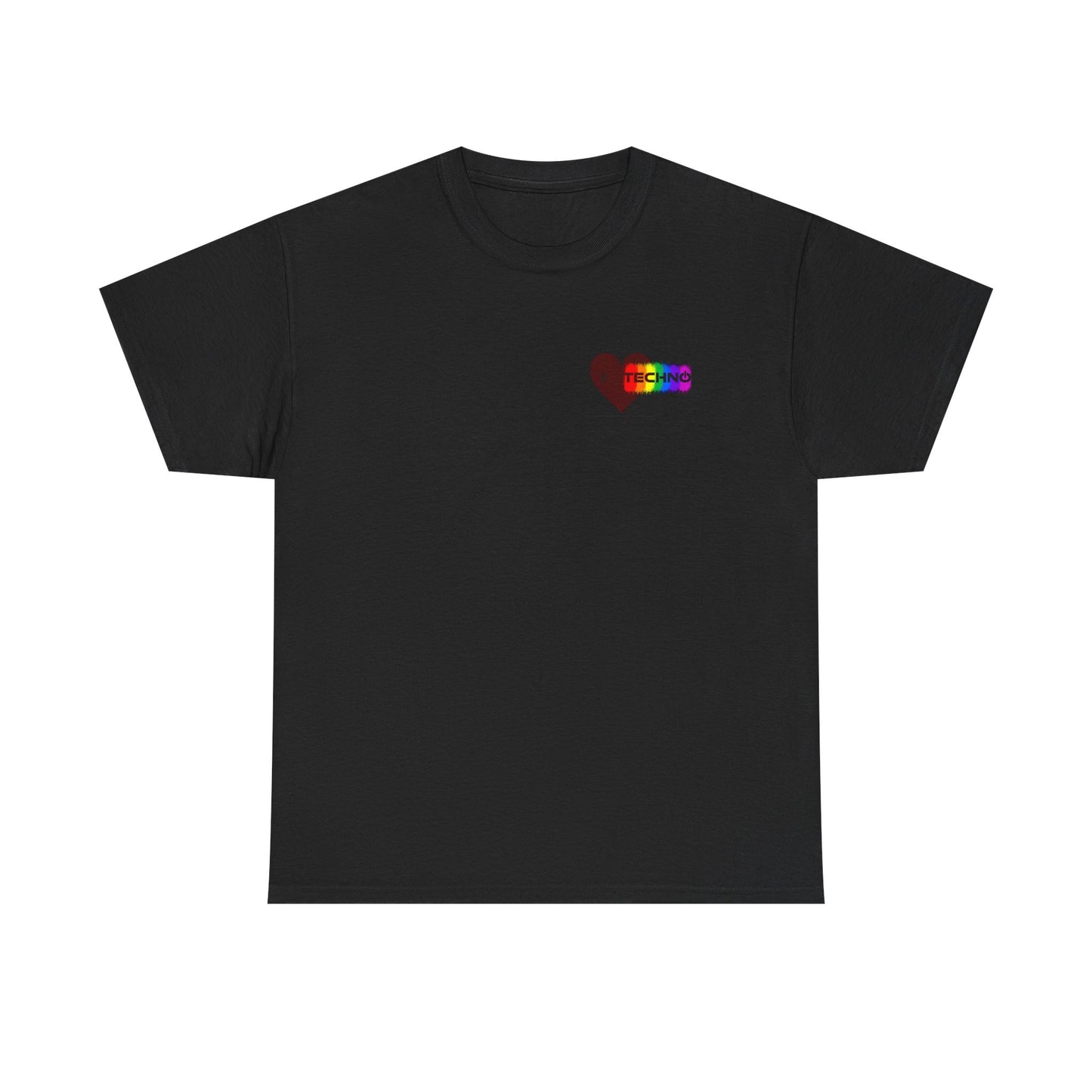 Rainbow TECHNO Heart T-Shirt — Small Chest Graphic