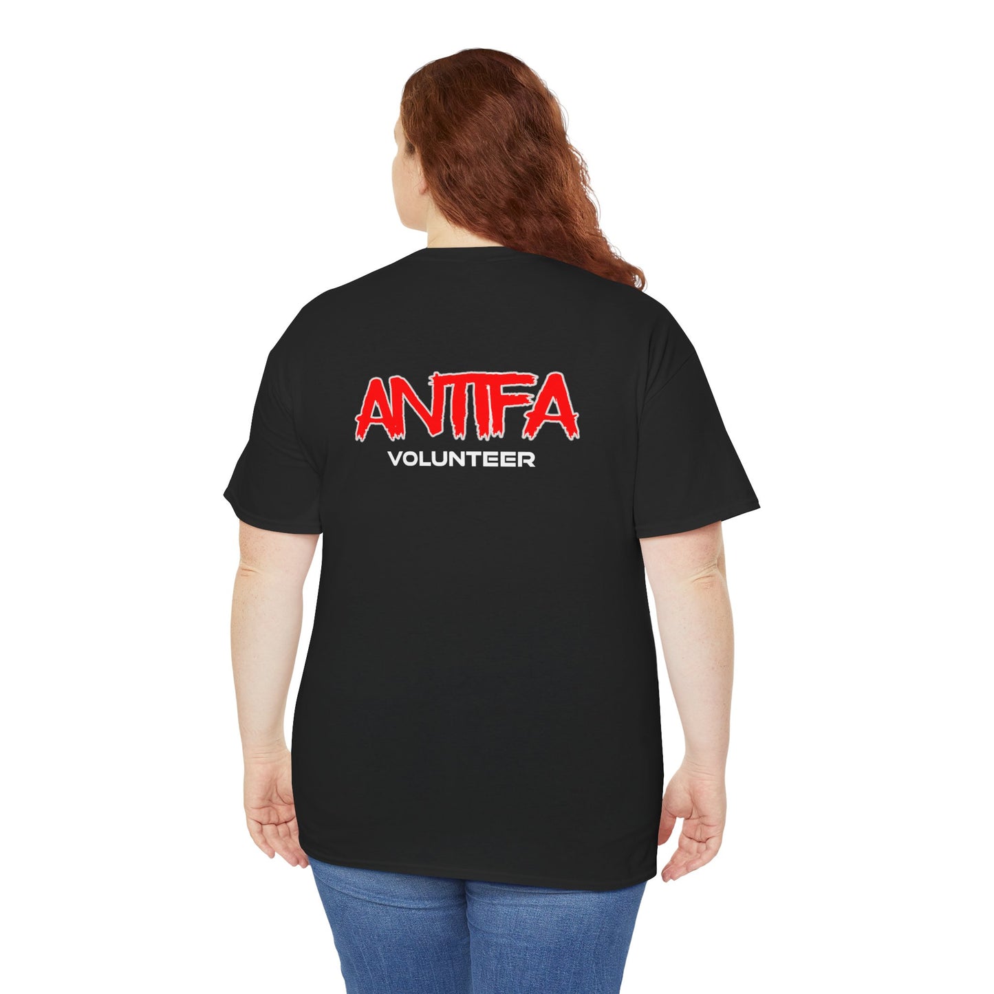 Antifa Volunteer (On Back) T-Shirt — Political Activism Tee