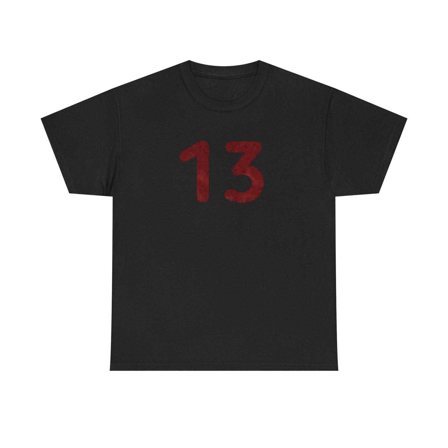 Black Tee distressed Red '13' Graphic