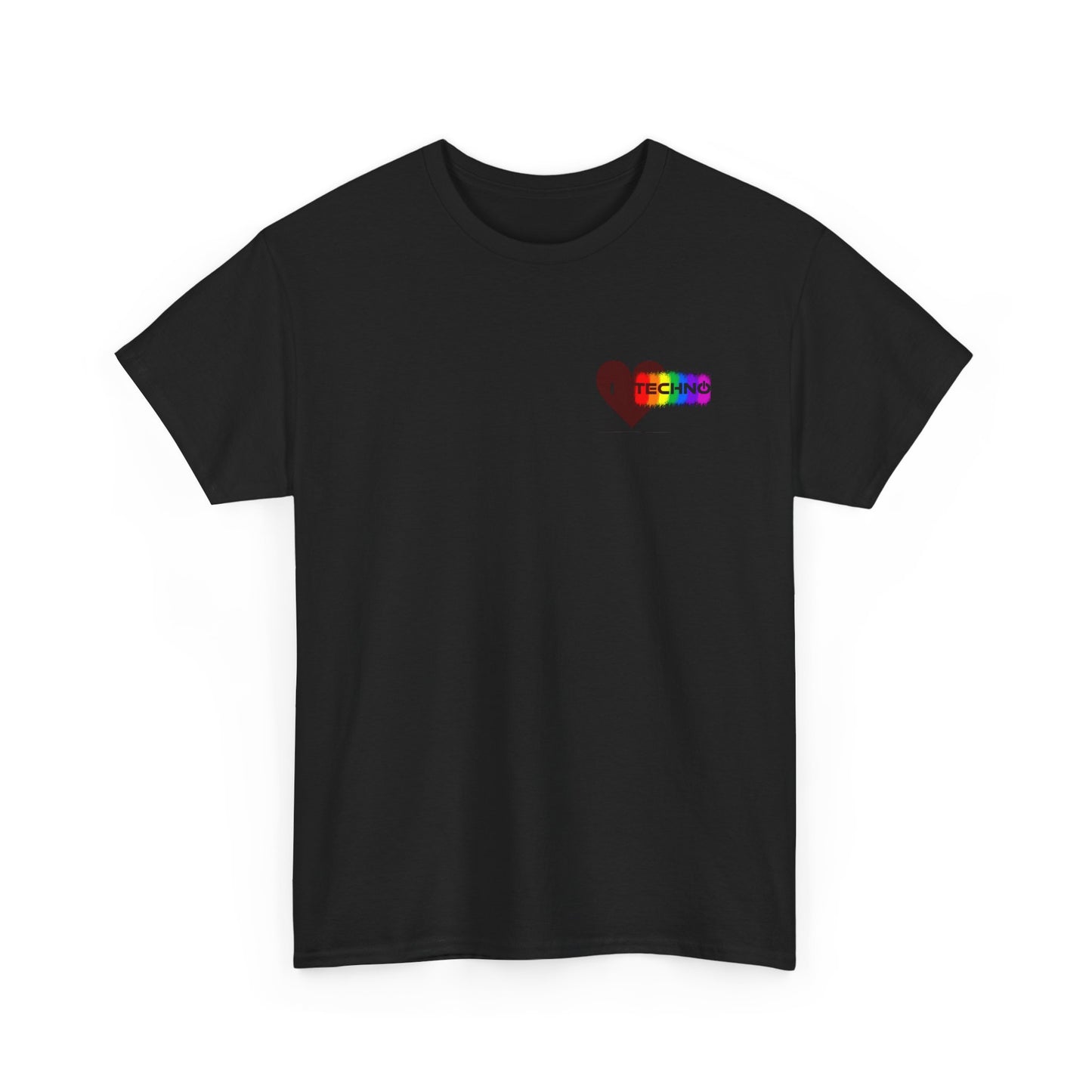 Rainbow TECHNO Heart T-Shirt — Small Chest Graphic