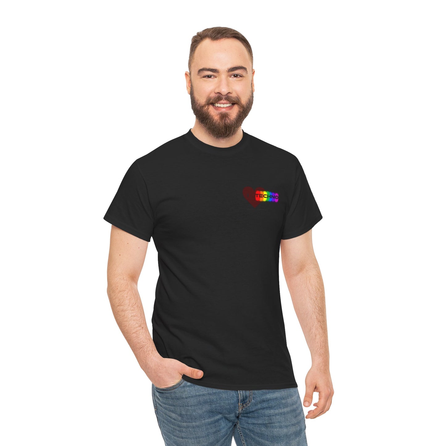 Rainbow TECHNO Heart T-Shirt — Small Chest Graphic