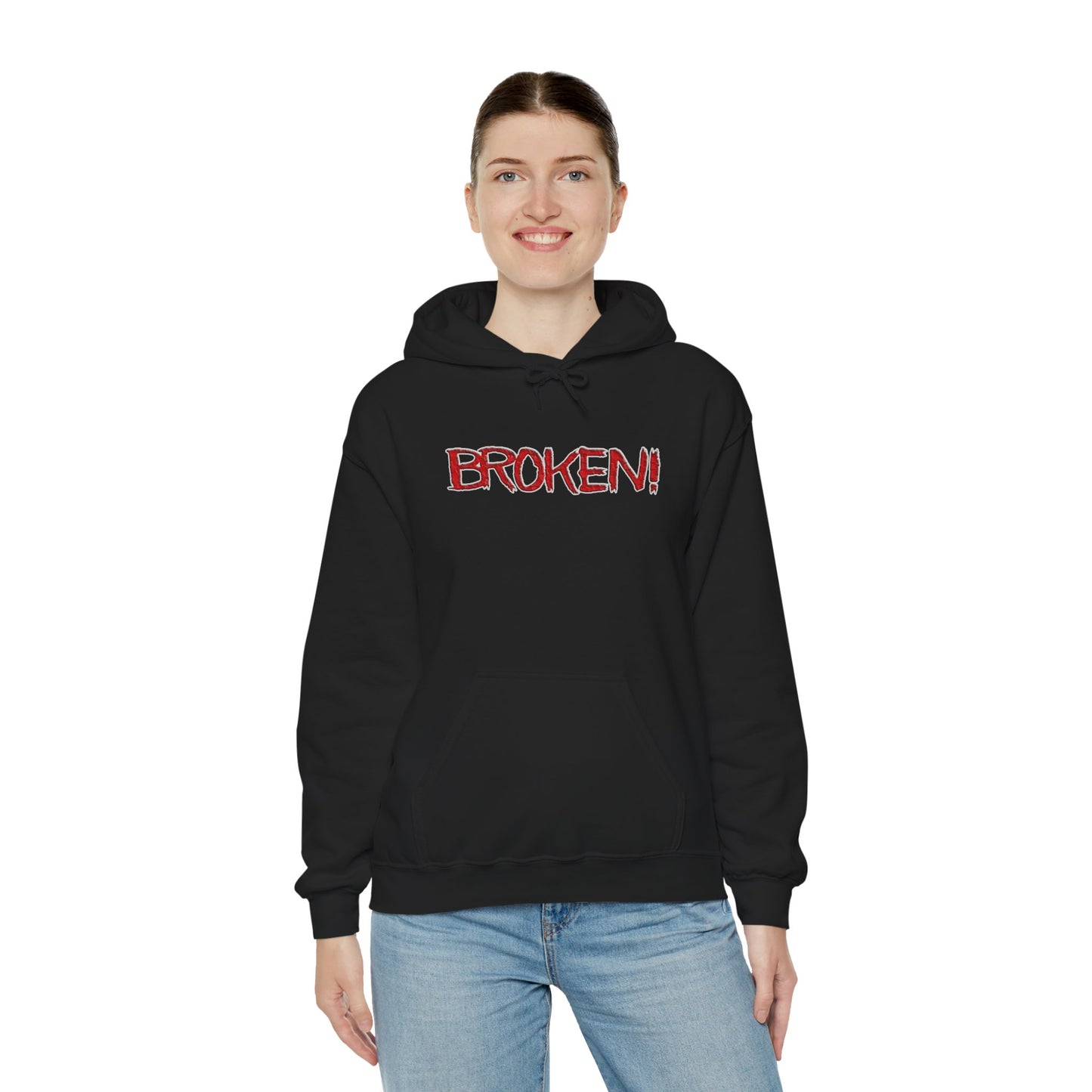 "Broken" Graphic Hoodie — Red Grunge 'BROKEN' (we all are at this point)