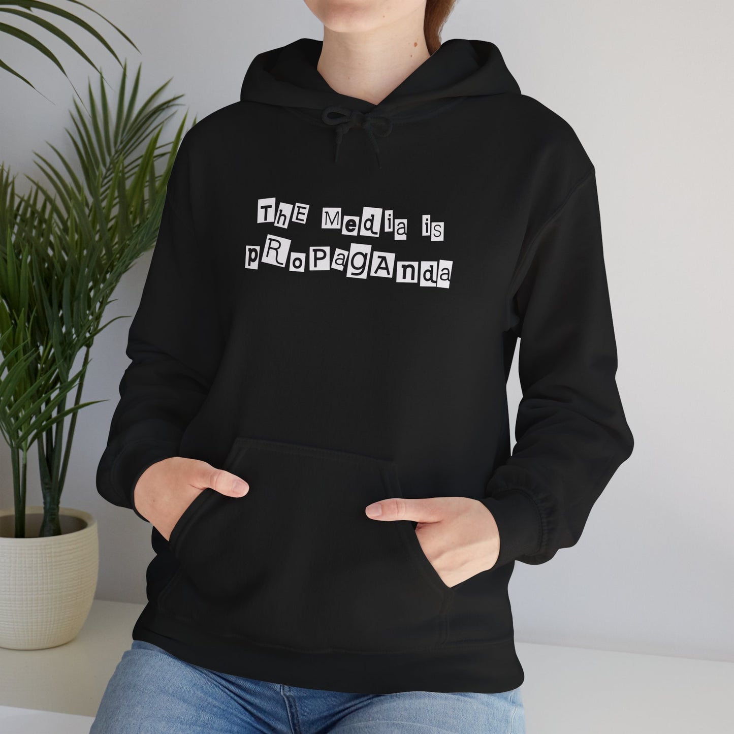 "The Media Is Propaganda" Ransom-Style Graphic Hoodie